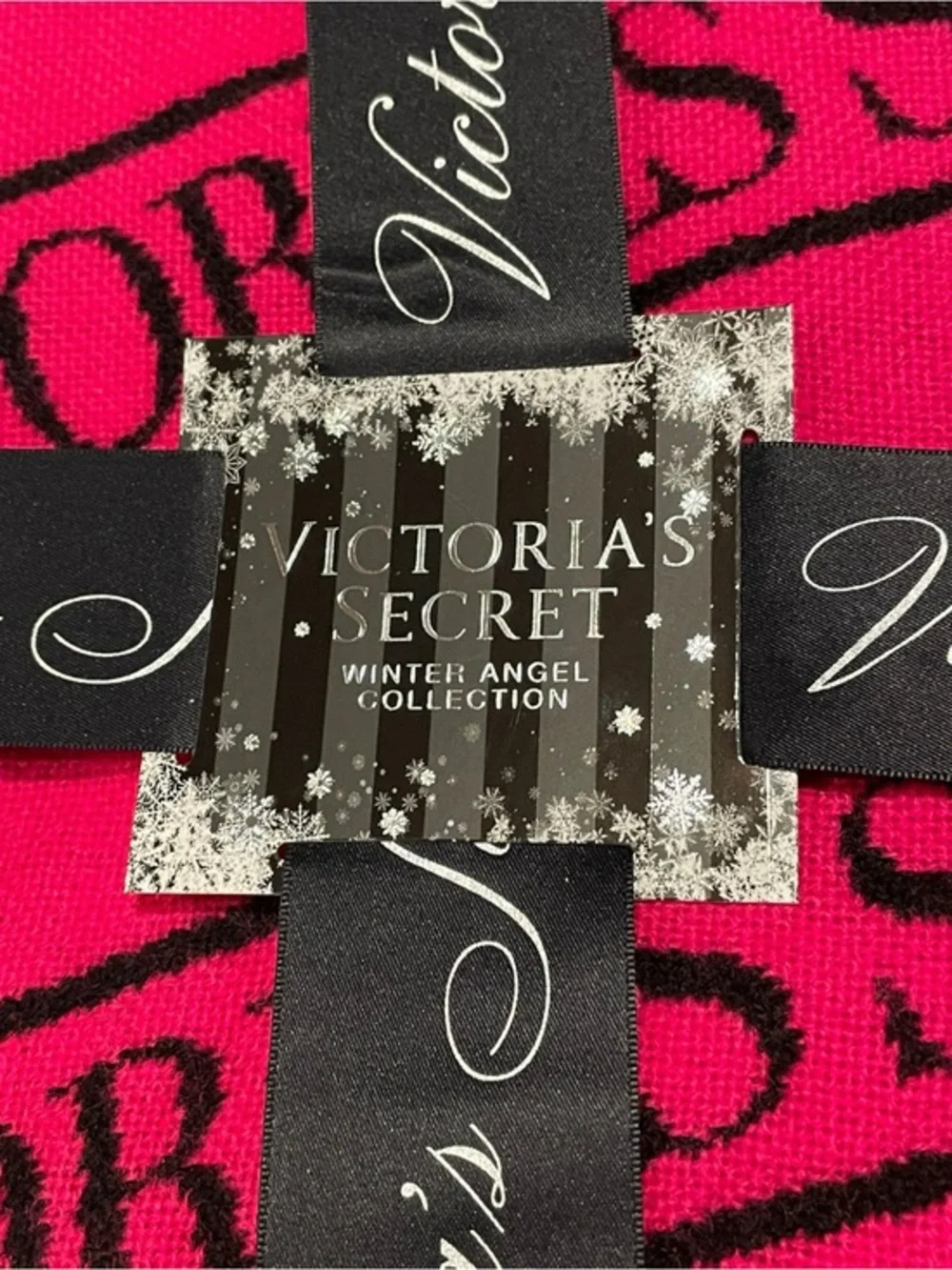 NEW Victoria's Secret Scarf Fuchsia Logo Stripe Pink Victoria Angel Collection